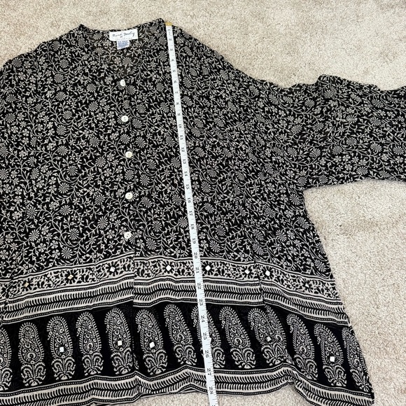 Rene Derhy Top Womens Large Black White Paisley Artsy Boho Peasant Blouse - Picture 9 of 10